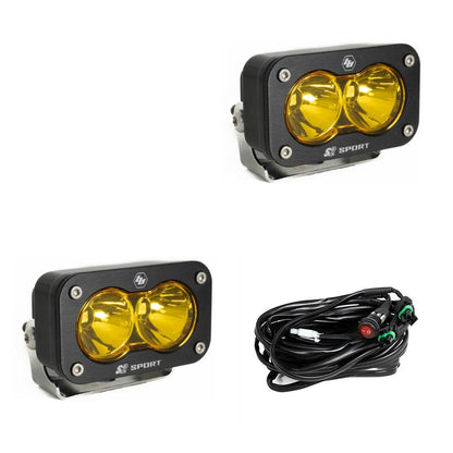 Baja Designs S2 Sport LED Work Light Clear, Amber Lens Spot, Driving Combo, Wide/Cornering, Work/Scene Pattern Pair