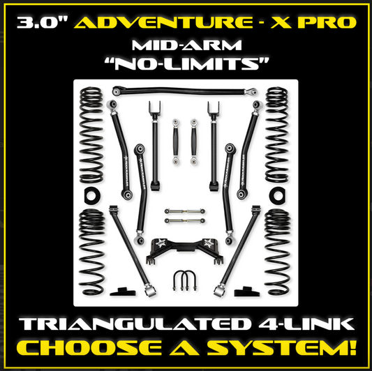 Rock Krawler Jeep JT Gladiator 3.0" Adventure - X PRO "No-Limits" Mid Arm Suspension System - NO SHOCKS