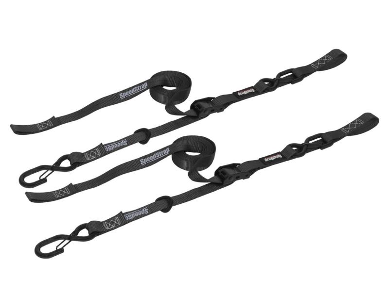 SpeedStrap 1In x 10Ft Cam-Lock Tie Down with Snap S-Hooks and Soft-Tie (2 Pack) - Black - Off-Road Express