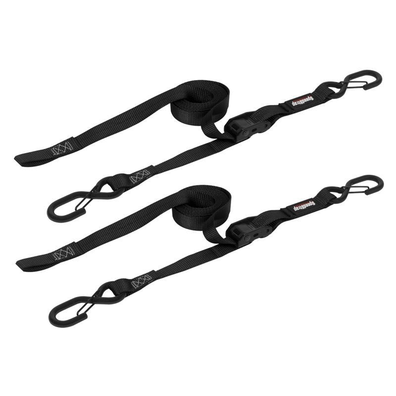 SpeedStrap 1In x 10Ft CAM-Lock Tie Down w/ Snap FtSFt Hooks (2 Pack) - Black - Off-Road Express