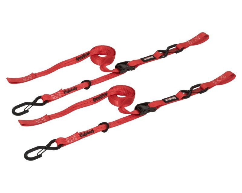 SpeedStrap 1In x 10Ft Cam-Lock Tie Down with Snap S-Hooks Soft-Tie (2 Pack) - Red - Off-Road Express